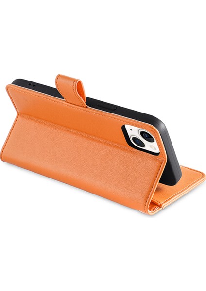 Iphone 14 Için Plus Fermuar Cep Anti-Güz Pu Deri Deri Kılıf Kart Yuvaları Bilek Kayışı ve Omuz Kayışı-Orange ile Flip Telefon Kapağı (Yurt Dışından)