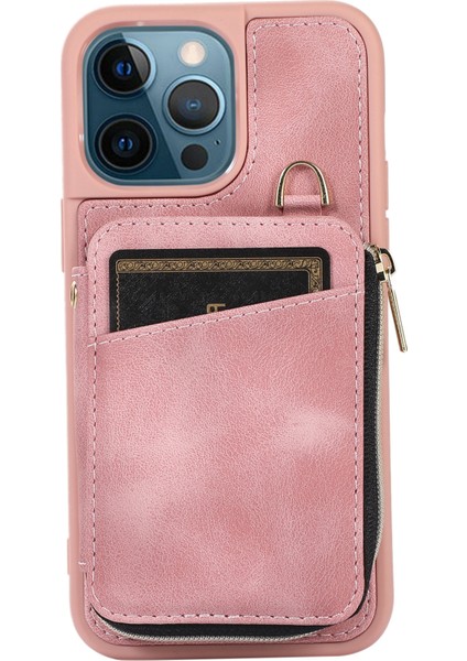 Iphone 14 Pro Maks Kart Çanta Tasarım Kickstand Cover Anti-Fall Pu Deri Kaplamalı Tpu Telefon Kılıfı El ve Omuz Kayış Pembe (Yurt Dışından) fırsatları