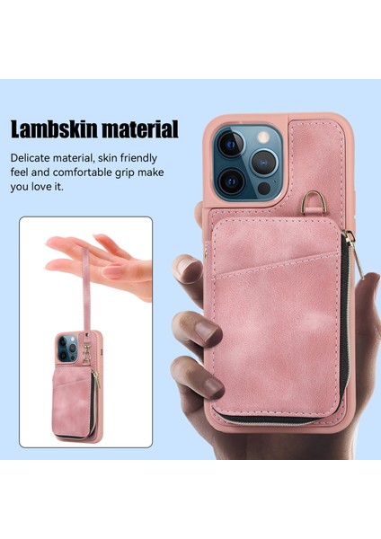 Iphone 14 Pro Maks Kart Çanta Tasarım Kickstand Cover Anti-Fall Pu Deri Kaplamalı Tpu Telefon Kılıfı El ve Omuz Kayış Pembe (Yurt Dışından) indirimleri