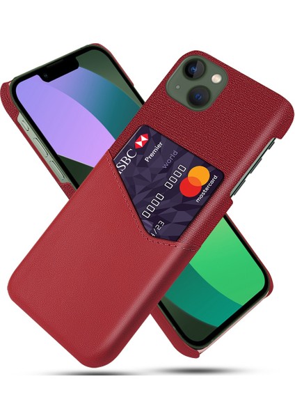 Iphone 14 Için Plus 6.7 Inç Kumaş Doku Anti-Dalgalı Telefon Kılıfı Pu Deri Kaplamalı Sert Pc Koruyucu Kabuk Kart Yuvası Kırmızısı (Yurt Dışından)