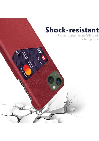 Iphone 14 Için Plus 6.7 Inç Kumaş Doku Anti-Dalgalı Telefon Kılıfı Pu Deri Kaplamalı Sert Pc Koruyucu Kabuk Kart Yuvası Kırmızısı (Yurt Dışından)