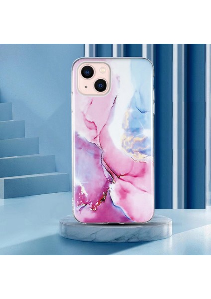 Iphone 14 Için Yumuşak Tpu Kılıfı Plus 6.7 Inç Imd Mermer Desen Şok Geçirmez Anti-Fall Cep Telefonu Kabuk-Pembe/mavi (Yurt Dışından) modelleri