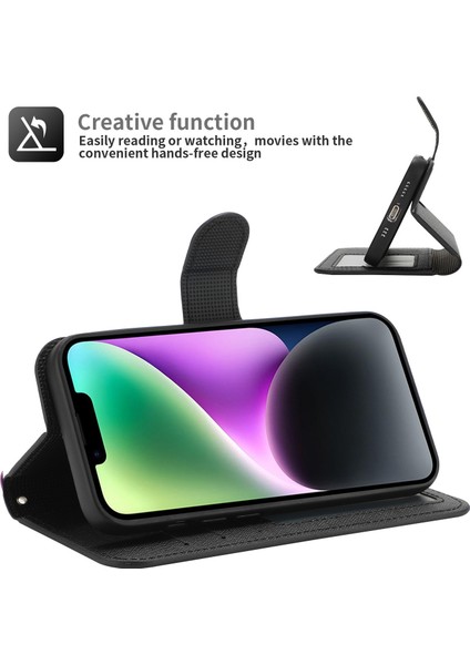 Iphone 14 Için Sıkıştırılabilir Tpu Geri Kılıf Çapraz Doku Cüzdan Stand Pu Deri Deri Şok Geçirmez Kapak Black (Yurt Dışından) fiyatları