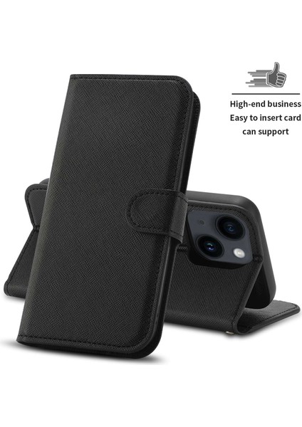 Iphone 14 Için Sıkıştırılabilir Tpu Geri Kılıf Çapraz Doku Cüzdan Stand Pu Deri Deri Şok Geçirmez Kapak Black (Yurt Dışından) modelleri