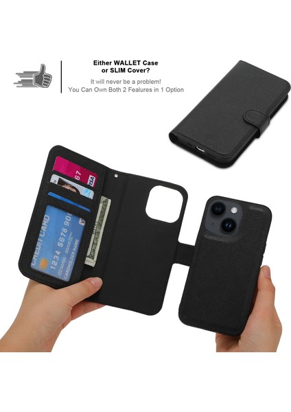 Iphone 14 Için Sıkıştırılabilir Tpu Geri Kılıf Çapraz Doku Cüzdan Stand Pu Deri Deri Şok Geçirmez Kapak Black (Yurt Dışından) fırsatları