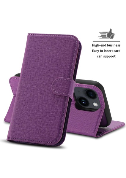 Iphone 14 Için Sıkıştırılabilir Tpu Geri Kılıf Çapraz Doku Cüzdan Stand Pu Deri Deri Şok Geçirmez Kapak-Moral (Yurt Dışından) modelleri