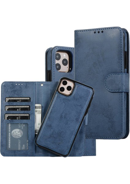 Iphone 14 Için Manyetik Absorpsiyon Iç Tpu Kasası+Pu Deri Kapak Cüzdan Mat Retro Telefon Kasa-Karanlık Mavi (Yurt Dışından)