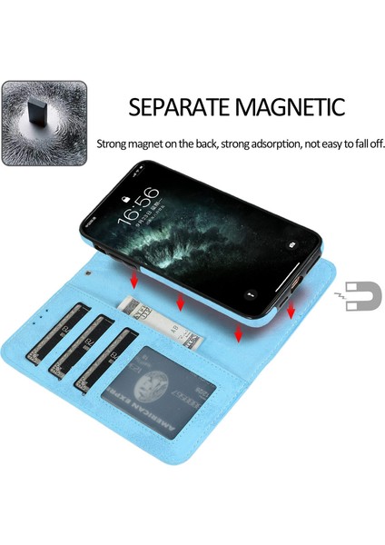 Iphone 14 Için Manyetik Absorpsiyon Iç Tpu Kasası+Pu Deri Kapak Cüzdan Mat Retro Telefon Kasa-Karanlık Mavi (Yurt Dışından)
