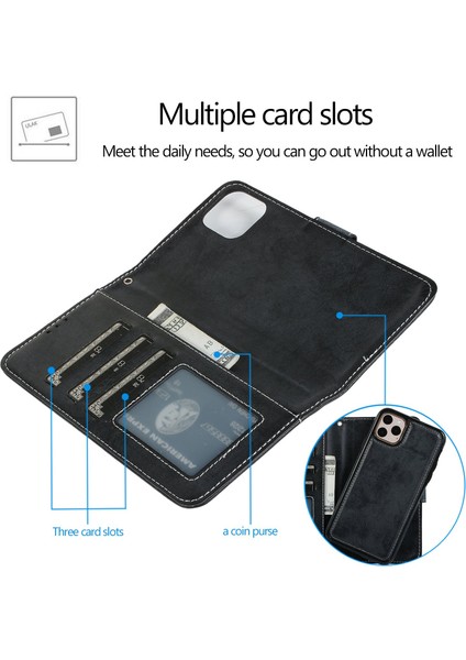 Iphone 14 Için Manyetik Absorpsiyon Iç Tpu Kasası+Pu Deri Kapak Cüzdan Mat Retro Telefon Kasa-Karanlık Mavi (Yurt Dışından)