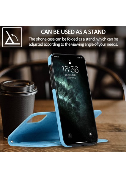 Iphone 14 Için Manyetik Absorpsiyon Iç Tpu Kasası+Pu Deri Kapak Cüzdan Mat Retro Telefon Kasa-Karanlık Mavi (Yurt Dışından)