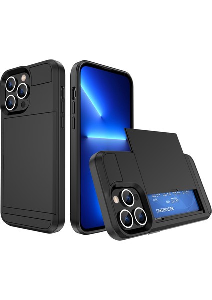 Iphone 14 Pro Max Için 6.7 Inçlik, Kayar Kapak Tasarım Kartı Tutucu Pc+Tpu Hibrid Telefon Kabuk-Black ile (Yurt Dışından)