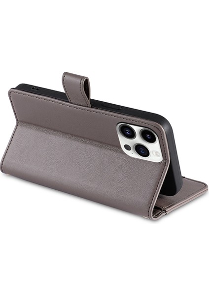 Iphone 14 Pro Maks Maksim Dokulu Pu Deri Fermuar Cep Stand Telefon Kılıfı Çoklu Kart Yuvası Cüzdan Kapak Bilek Kayışı ve Omuz Kayış Grey (Yurt Dışından)
