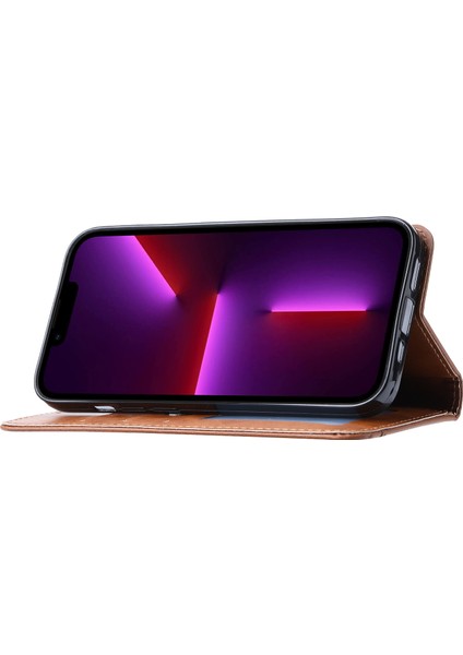 Iphone 14 Için 6,7 Inç Çizik Dirençli Manyetik Otomatik Emici Deri Kapak Standı Cüzdan Tam Koruma Telefonu Kasa Kırmızısı (Yurt Dışından)