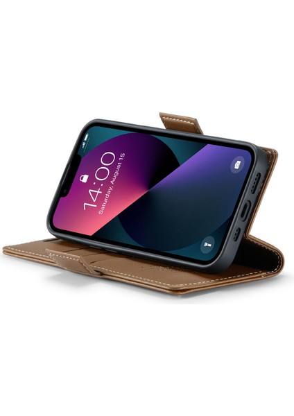Iphone 14 Için Pu Deri Cüzdan Kılıfı Litchi Doku Standı Rfıd Engelleme Telefon Kapak-Kahverengi (Yurt Dışından) modelleri