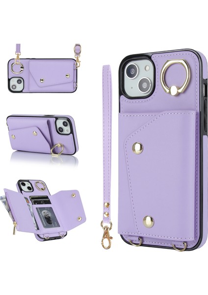 Iphone 14 Için Ring Kickstand Case Plus Fermuar Cüzdanı Pu Deri Kaplamalı Tpu Cep Telefonu Kapak Morası (Yurt Dışından)