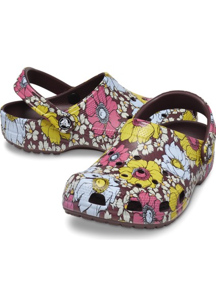 Classic Retro Floral Clog - Dark Cherry/multi Navy 208954-6WF