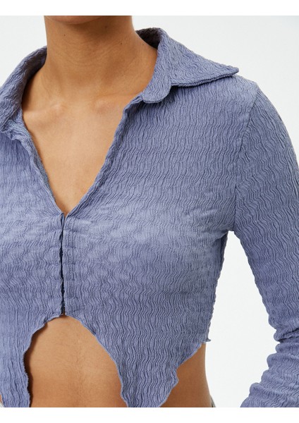 Crop Bluz Asimetrik Kesim Dokulu Slim Fit Uzun Kollu Gömlek Yaka indirimleri