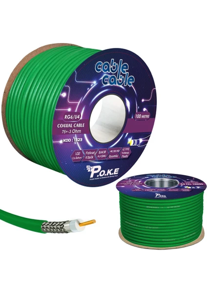 Cable Cable Anten Kablosu Rg6/u4 48TEL Yeşil 100MT Poke PK-1323