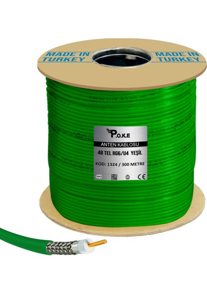 Anten Kablosu Rg6/u4 48TEL Yeşil 300MT Poke PK-1324