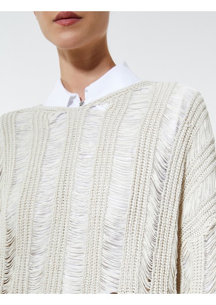 Ajurlu Kazak Crop Örgü Bisiklet Yaka Rahat Kesim Kaşmir Dokulu indirimleri