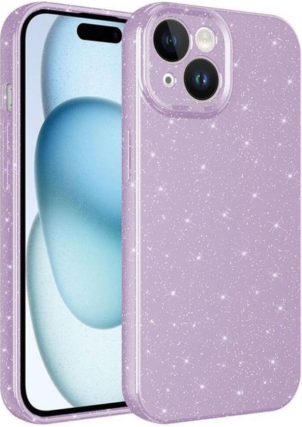 iPhone 15 Kılıf Kamera Korumalı Simli Parıltılı Lüks Silikon