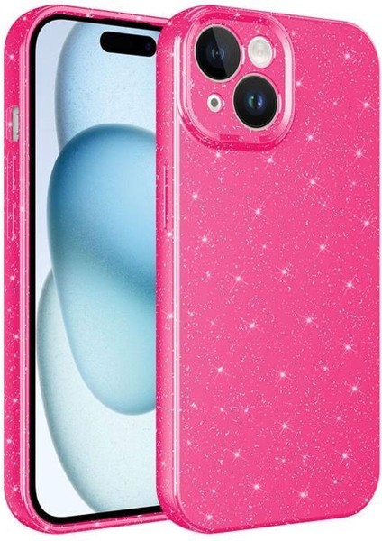 iPhone 15 Kılıf Kamera Korumalı Simli Parıltılı Lüks Silikon