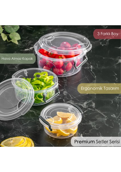12'li Yuvarlak Saklama Kabı -Lenora Kilitlenebilir Kapaklı Sebze Meyve Erzak Kabı 4X(300-600-1200ML)