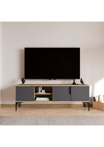 Tarz (Full Antrasit) , 150 cm Tv Ünitesi , Tv Sehpası ,raflı Tv Ünitesi Konsol