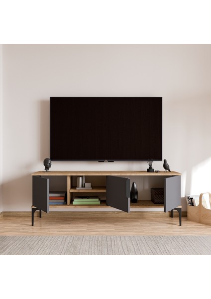 Tarz (Full Antrasit) , 150 cm Tv Ünitesi , Tv Sehpası ,raflı Tv Ünitesi Konsol