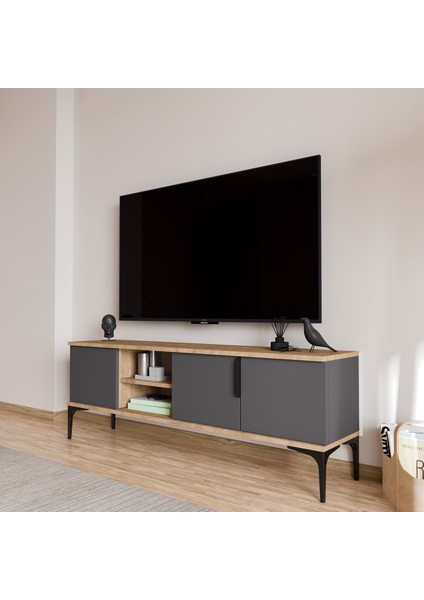 Tarz (Full Antrasit) , 150 cm Tv Ünitesi , Tv Sehpası ,raflı Tv Ünitesi Konsol