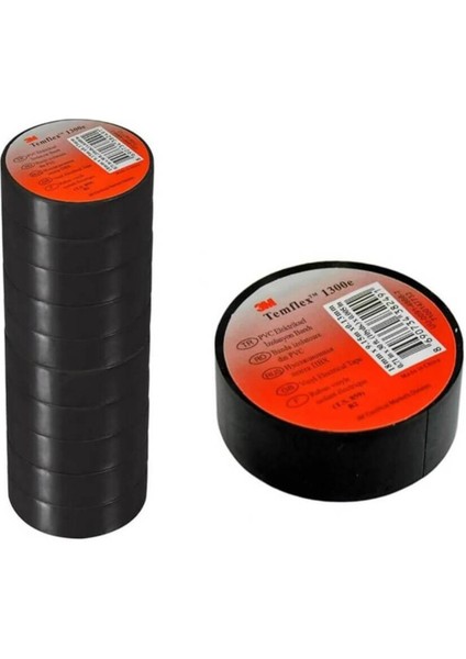 ™ Temflex™ 1300e Elektrik İzolasyon Bandı, Siyah - 10`lu Paket (18 mm x 9,5m)