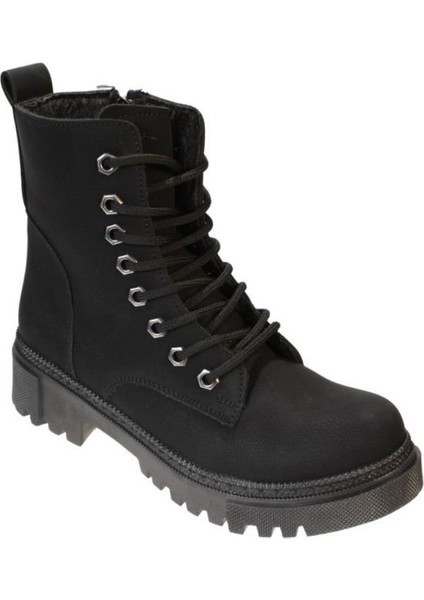 Kadın Siyah Mat Bağcıklı Fermuaralı Termo Taban Postal Bot