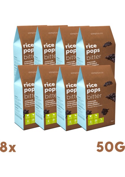 8 Paket Glutensiz Vegan Rice Pops Bitter Kakaolu Pirinç Patlakları 50G