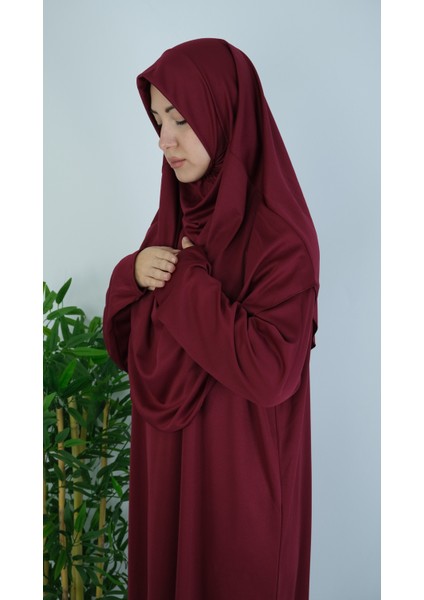 Bordo Fermuarsız Pratik Namaz Elbisesi indirimleri