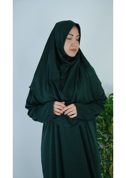 Zümrüt Yeşil Fermuarsız Pratik Namaz Elbisesi