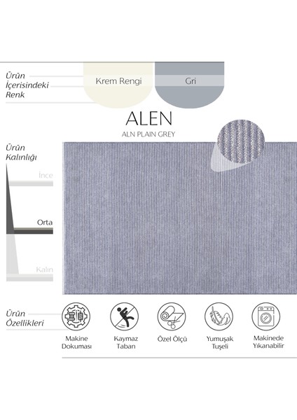 Alen Gri Yıkanabilir Mutfak Halısı Kesme Yolluk Koridor Halısı Kaymaz Çocuk Odası Halı Kilim fiyatları