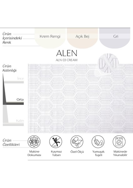 Alen 02 Krem Yıkanabilir Mutfak Halısı Kesme Yolluk Koridor Halısı Kaymaz Çocuk Odası Halı Kilim fiyatları