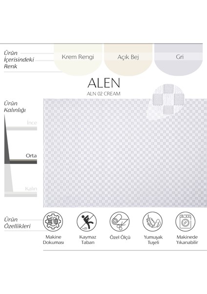 Alen 02 Krem Yıkanabilir Mutfak Halısı Kesme Yolluk Koridor Halısı Kaymaz Çocuk Odası Halı Kilim