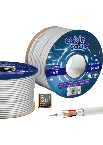 2+1 2x0.50 Bakır Cu Cctv Kamera Kablosu 100MT Poke PK-1319