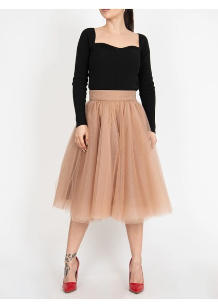 Sonbahar Kış Modası Üç Katman (60 cm Boy) Etek Kabarık Taba Etek modelleri