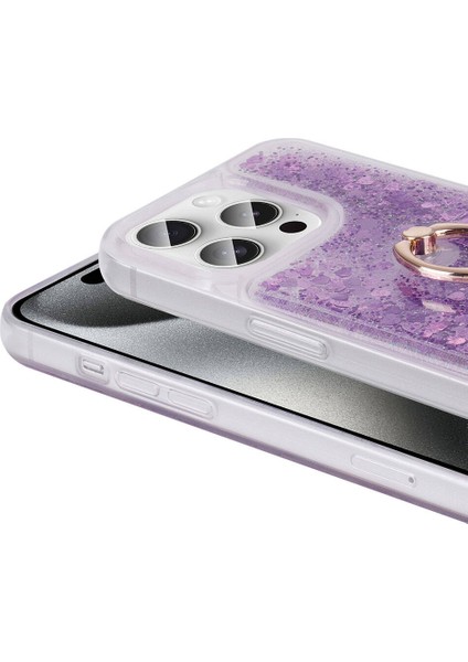 iPhone 15 Pro Kılıf Milce Simli Pullu Yüzüklü Kılıf