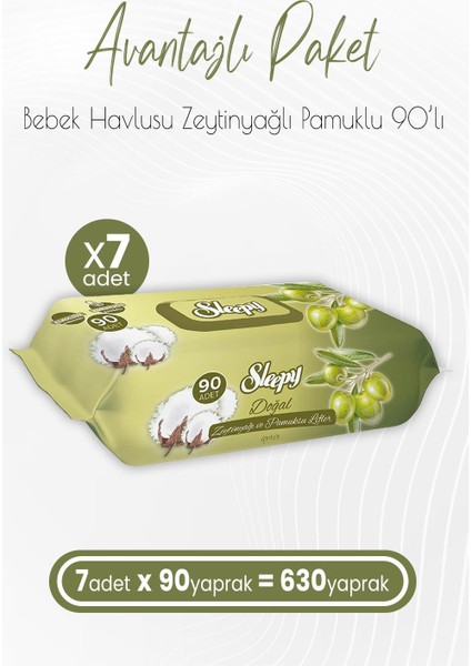 Zeytinyağlı ve Pamuklu Islak Bebek Havlusu 90 Yaprak x 7 (630 Yaprak)