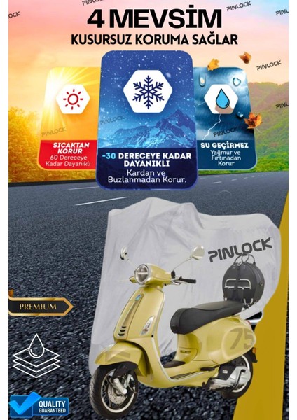 Vespa Primevera Su Geçirmez Dayanıklı Motosiklet Brandası (Tokalı)