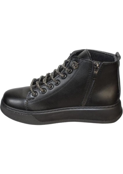 Kadın Siyah Bağcığı Taşlı 3Cm Termo Kalın Taban Bot modelleri