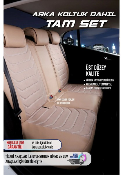 Fiat Egea Cross Uyumlu Lüks Deri Oto Koltuk Kılıfı Ön/arka Set (Asya Seri) Bej