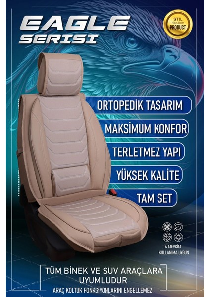 Fiat Egea Cross Uyumlu Lüks Deri Oto Koltuk Kılıfı Ön/arka Set (Asya Seri) Bej