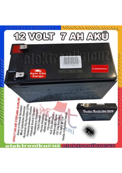 12 Volt 7 Amper Kuru Akü 12V 7A Akü Ups Aküsü Kesintisiz Güç Kaynağı Aküsü Pili Bataryası