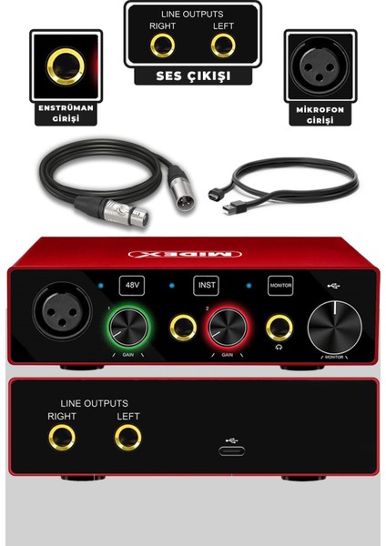 GLX-600 Pro Üst Kalite Stüdyo Ses Kartı 2 Giriş 2 Çıkış