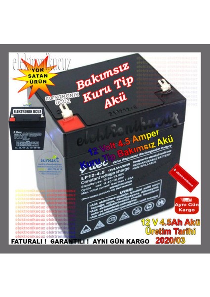 12V 4.5AH Bakımsız Kuru Akü - 12V 4.5AH