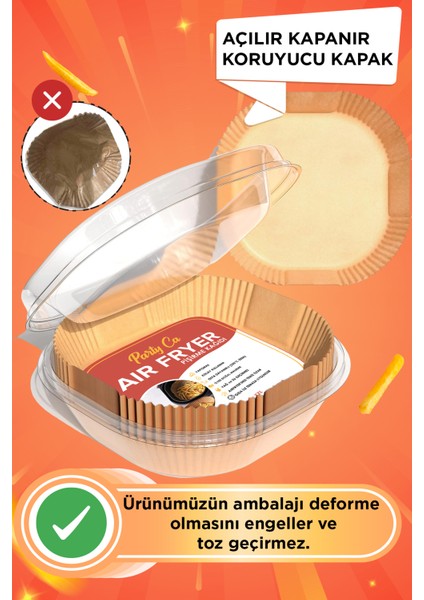 Airfryer Pişirme Kağıdı Yağsız Hava Fritözü Philips Tefal Xiaomi 60 Adet 16CM Kare modelleri